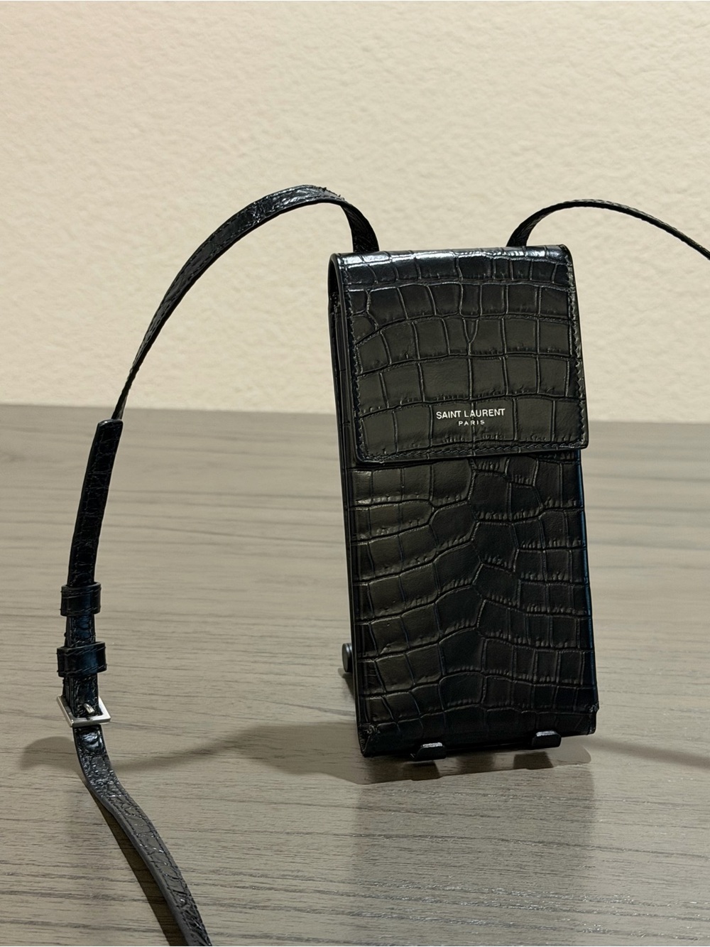 Saint Laurent Black Croc-Embossed Pouch Case - Picture 4 of 8